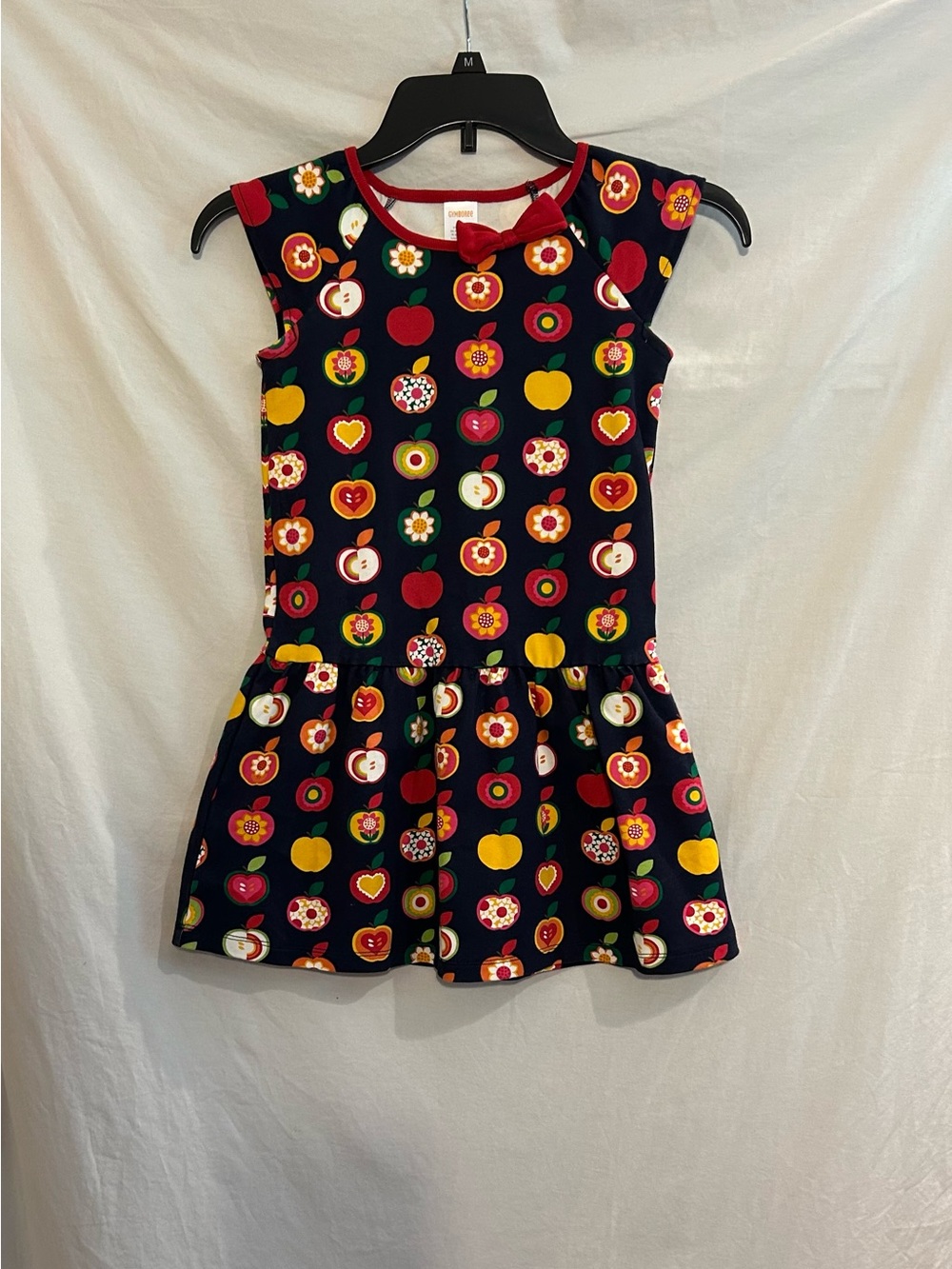 Gymboree Girls 6 Navy Apple Orchard Short Sleeve Drop Waist Dress School Fall